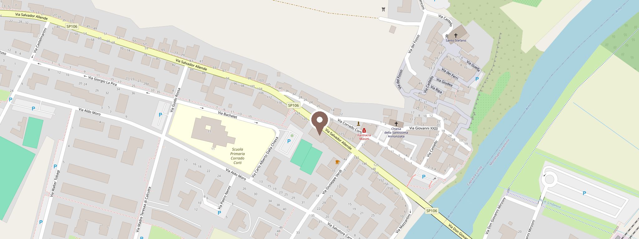 Mappa di Capraia Fiorentina con il salone segnalato in via Salvador Allende 107